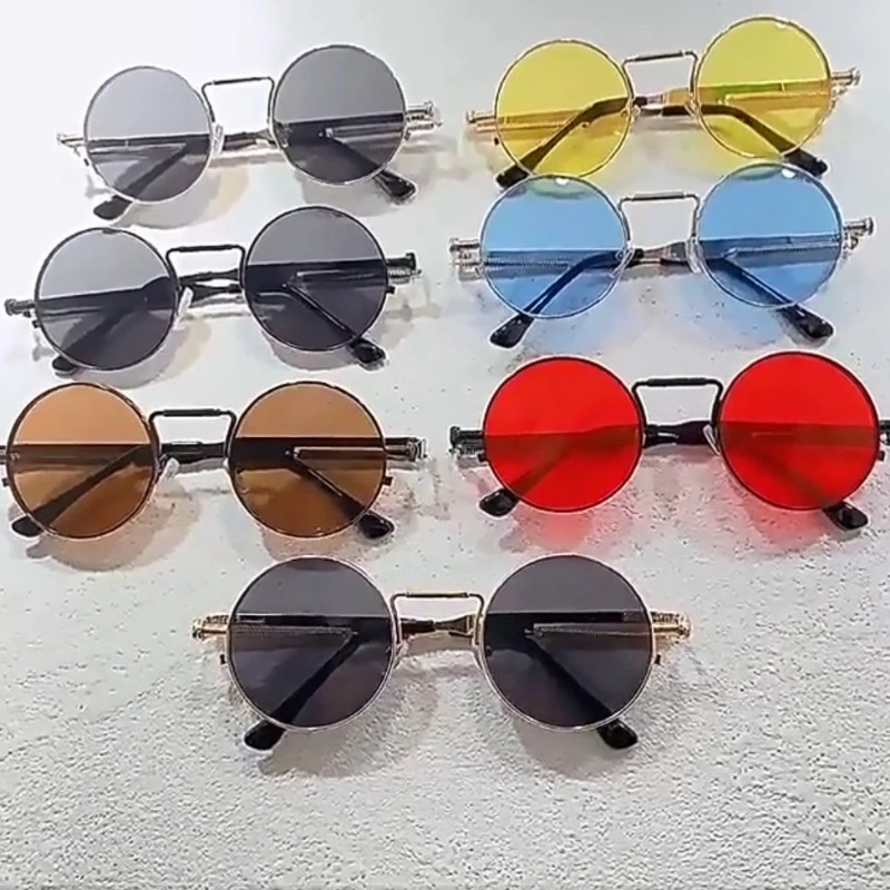 Vintage Fashion Female - Kacamata Hitam Bulat Bingkai Logam Antik
