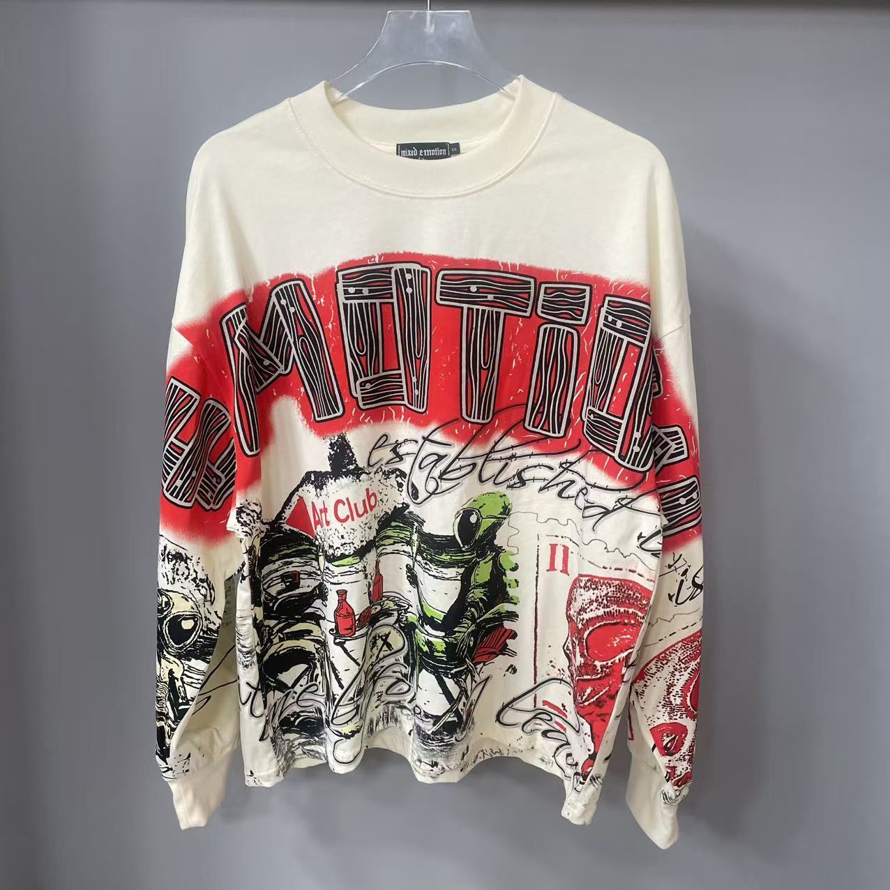 Vintage Fashion Streetwear - Kaos Lengan Panjang MIXED-EMOTION Desainer Berkualitas