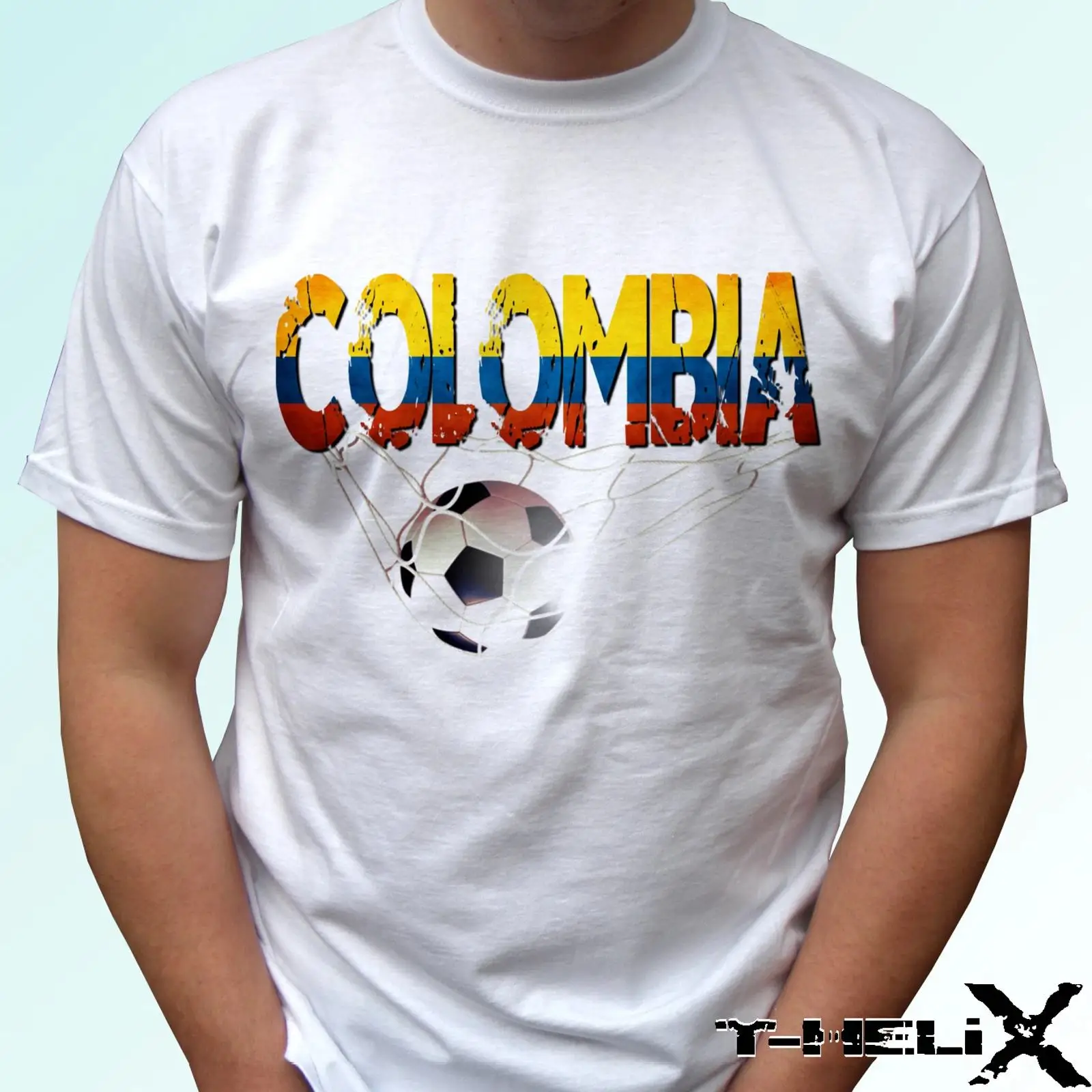 Vintage Fashion Herren - Kolumbien Fußball Flagge Kaos Putih Desain