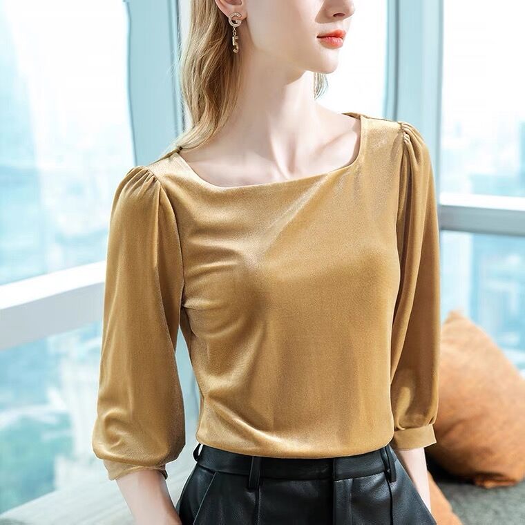 Vintage Fashion Y2K - Kemeja beludru kerah persegi vintage gaya
