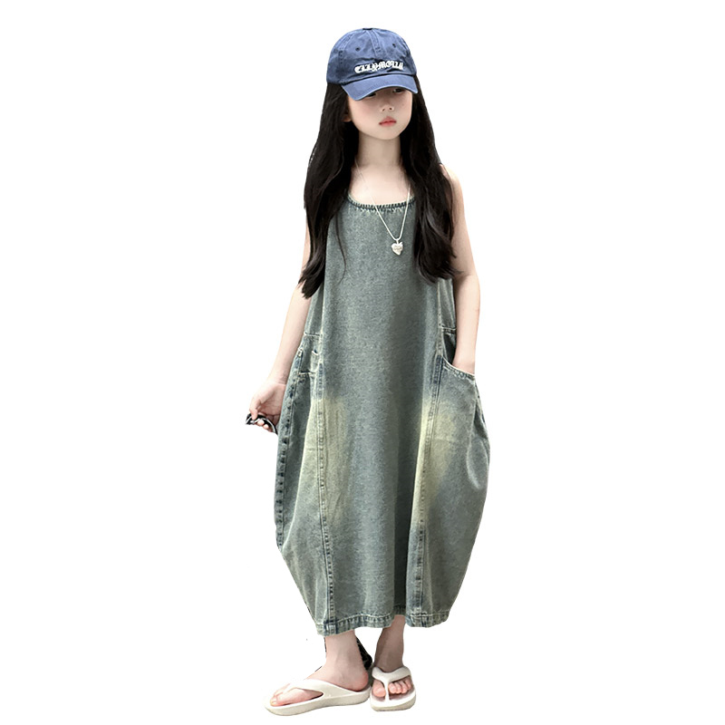Vintage Fashion Streetwear - Gaun Denim Tanpa Lengan Kualitas Tinggi