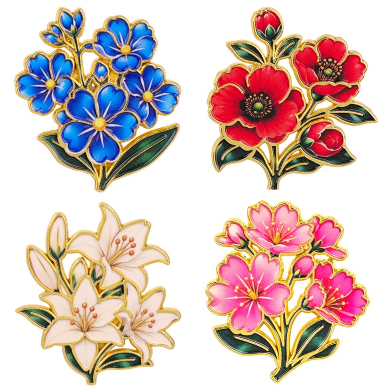 Vintage Fashion Stores - Pin Enamel Bunga Vintage Warna-warni Lucu,
