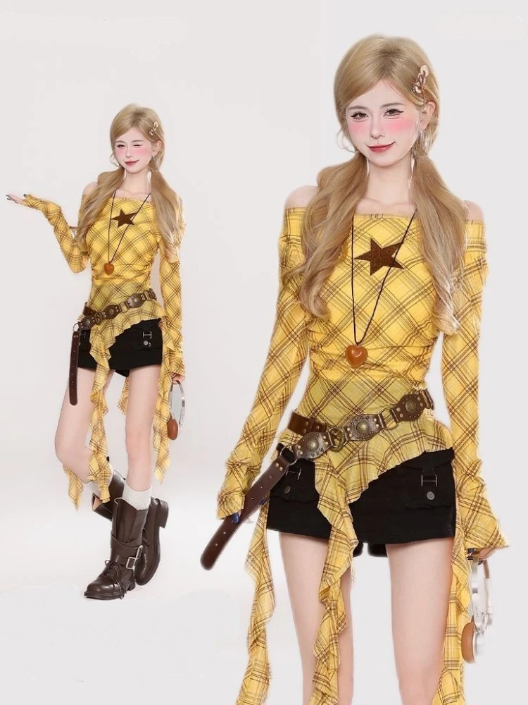 Kaos Vintage Y2K Plaid Slash N - Vintage Fashion Y2K ulasan dan harga