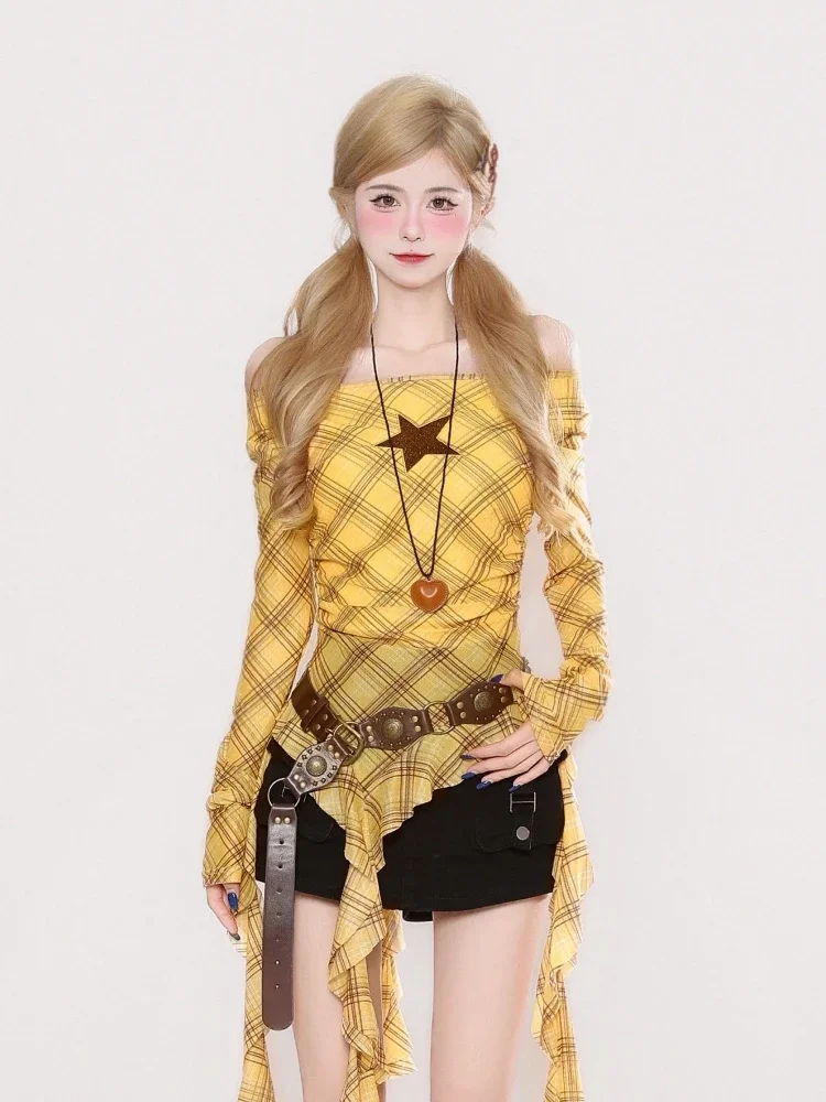 Kaos Vintage Y2K Plaid Slash N - Vintage Fashion Y2K ulasan dan harga