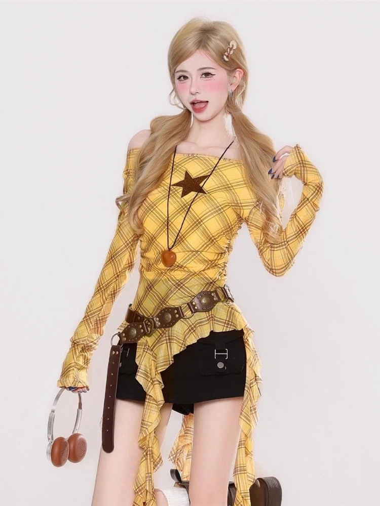 Kaos Vintage Y2K Plaid Slash N - Vintage Fashion Y2K ulasan dan harga