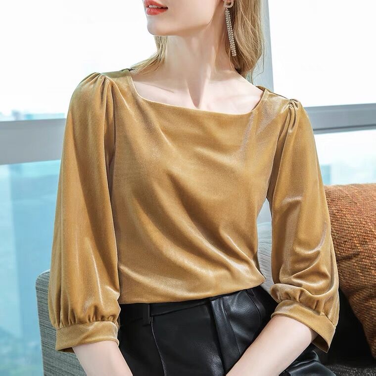 Kemeja beludru kerah persegi v - Vintage Fashion Y2K ulasan dan harga