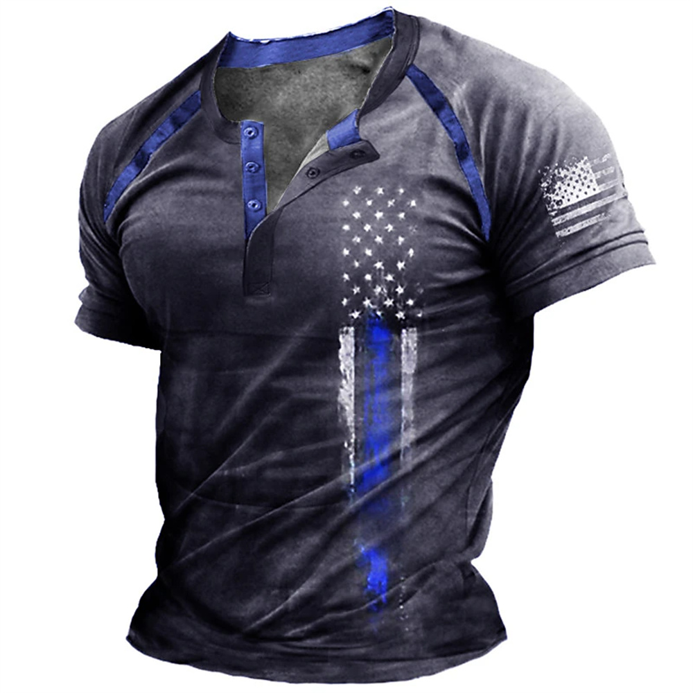Kaos Henry Pria Motif Bendera  - Vintage Fashion Mens ulasan dan harga