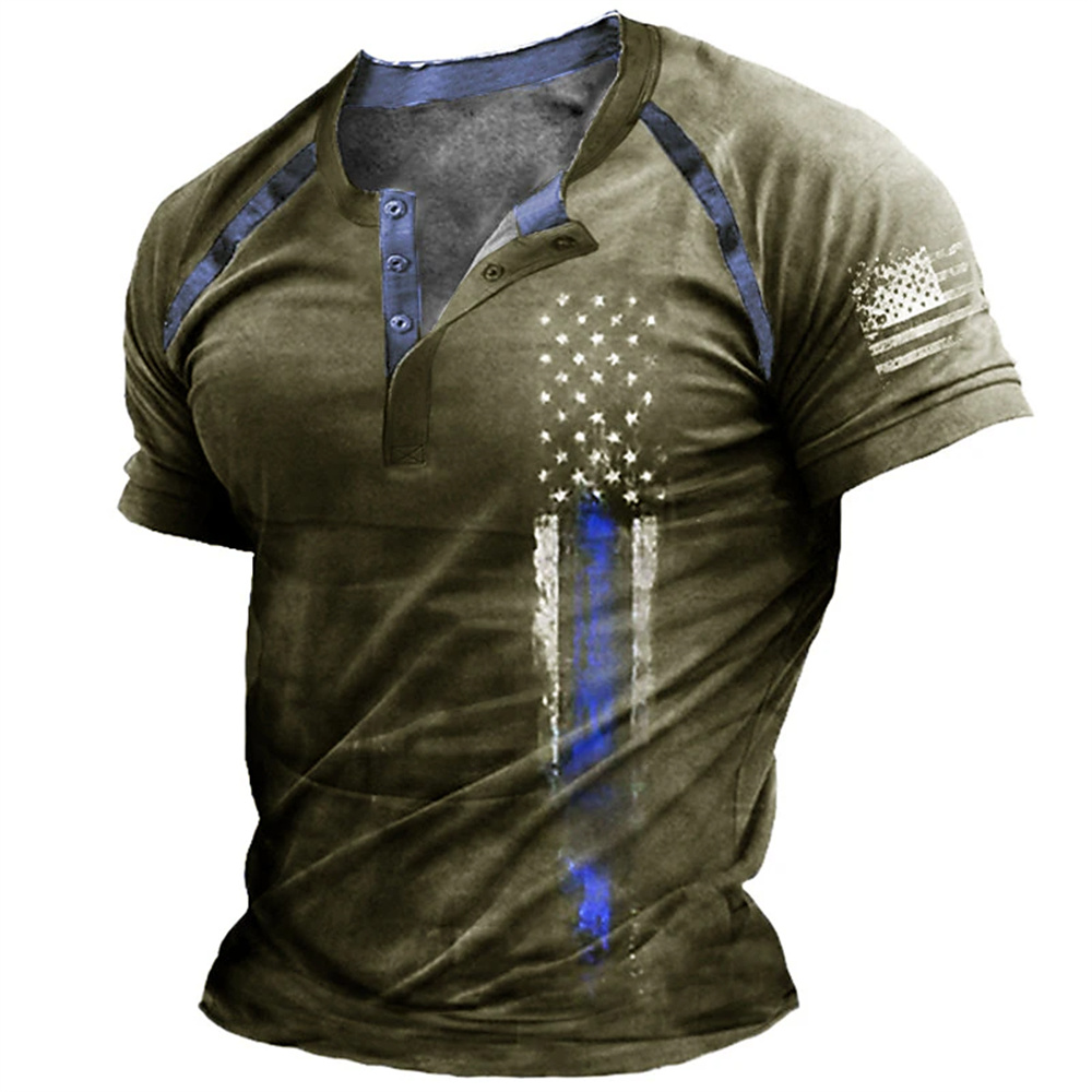 Kaos Henry Pria Motif Bendera  - Vintage Fashion Mens ulasan dan harga