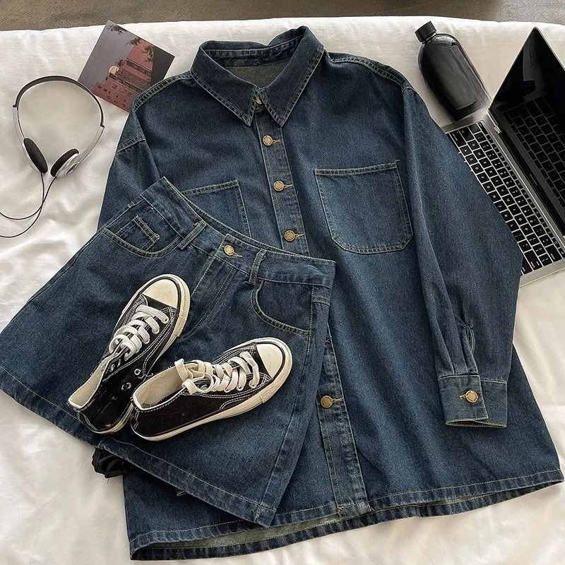 Set Rok Denim Y2K: Jaket Kanci - Vintage Y2K ulasan dan harga