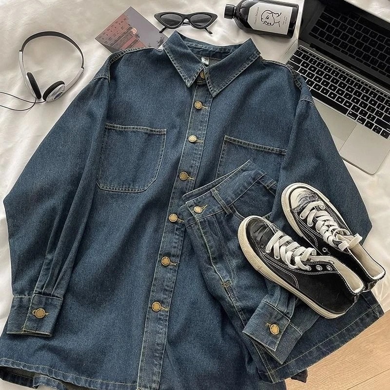 Set Rok Denim Y2K: Jaket Kanci - Vintage Y2K ulasan dan harga